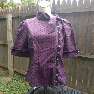 Chic Star XL Retro pinup top, purple with black polka dots